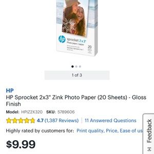 HP Sprocket 2x3 Premium Zink | Photo paper